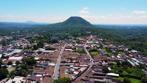 aerial of coatepec in veracruz state with iconic hill in distance