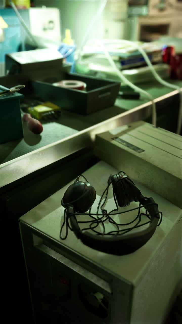 auriculares en un escritorio en un espacio de trabajo