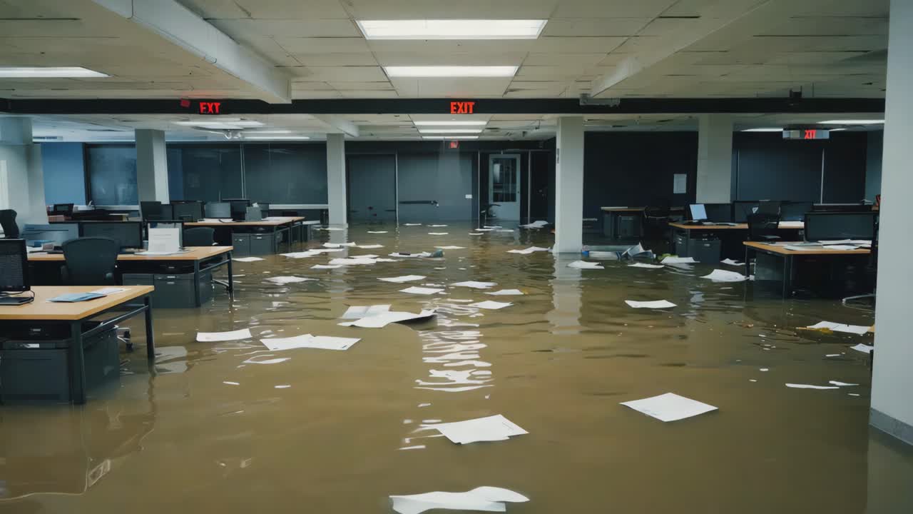 Flooded Office After Water Damage