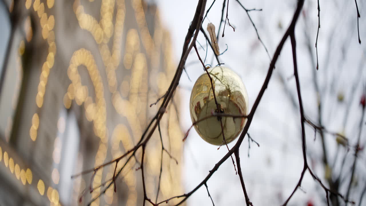 Golden Christmas Ornament on a Branch