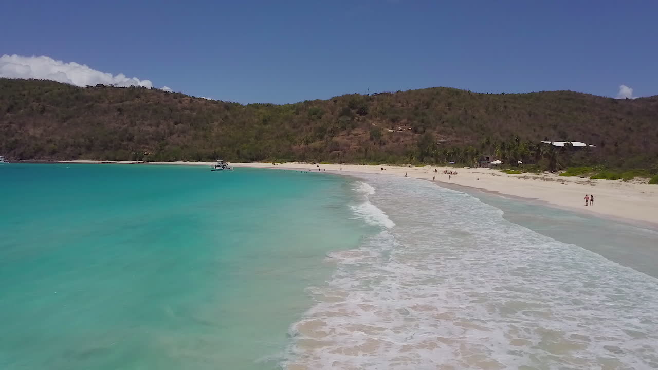 Aerial fly over the water at Flamingo Beach in Culebra, Puerto Rico