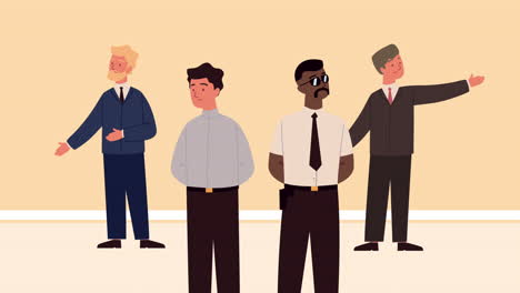 elegant business men teamwork characters animation