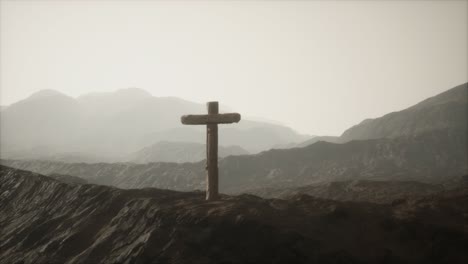 wooden crucifix cross at mountain