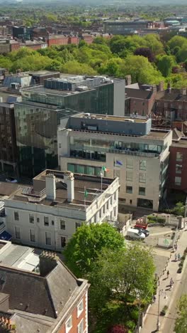 social ratio aerial video of st ann's church in dublin on a bright and sunny day. produced in 1080x1920 vertical ratio, 60fps and with rec709 color