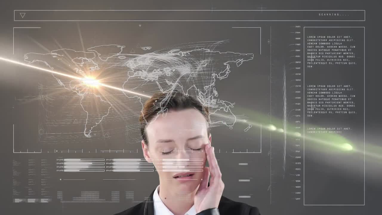 백인 사업가 여성에 대한 금융 데이터 처리의 애니메이션