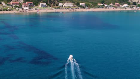 aerial drone view of agios georgios beach in corfu greece