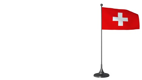 switzerland small flag fluttering on a flagpole. white screen background, alpha channel 4k