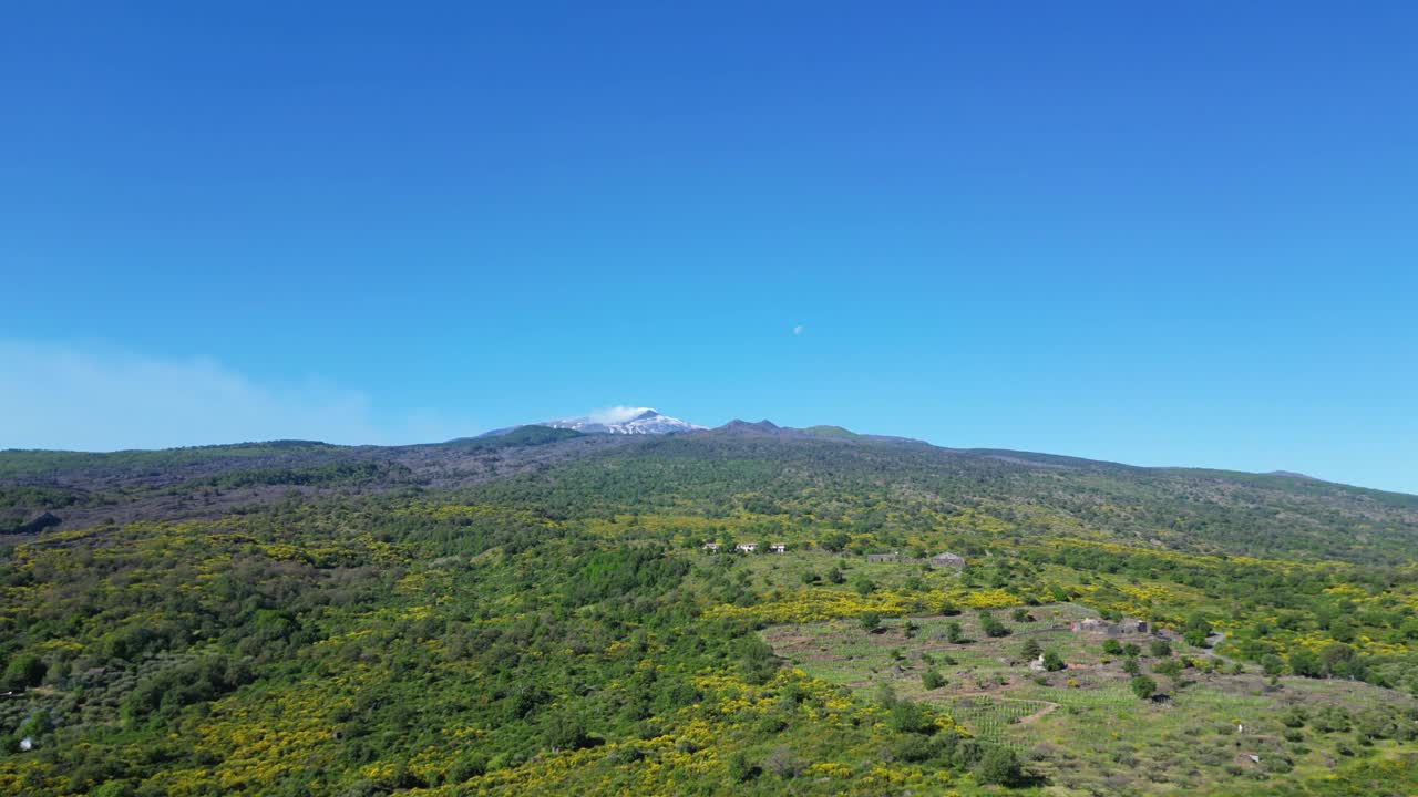 Aerial drone footage of the Etna surroundings: volcanic terrain, forests, lava fields and panoramic views. Ideal for nature, travel and geological landscape projects