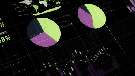 animation of data processing and statistics over black background