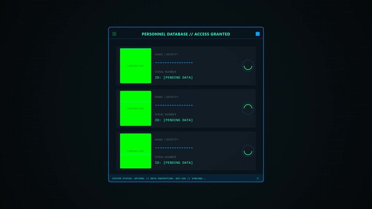 Futuristic Digital Personnel Database Interface Loading Data