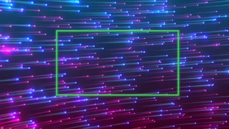 neon lines and glowing particles animation with green rectangular frame