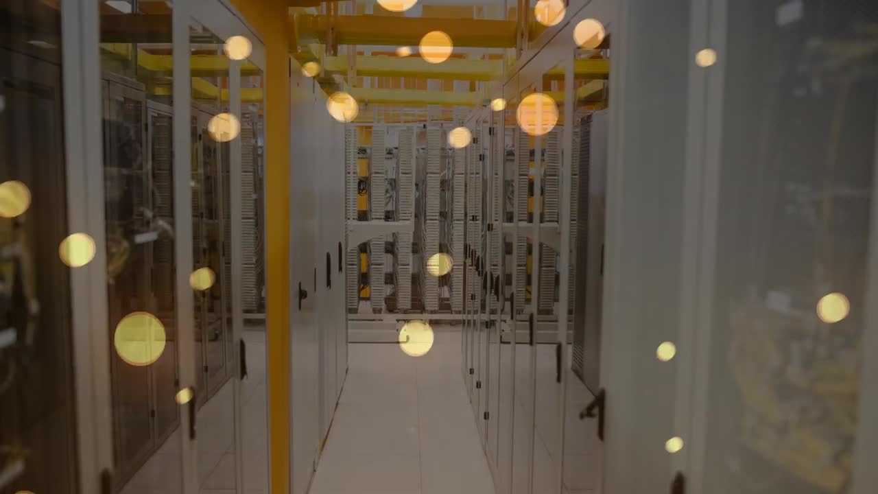 animación de luces y puntos flotando sobre los servidores