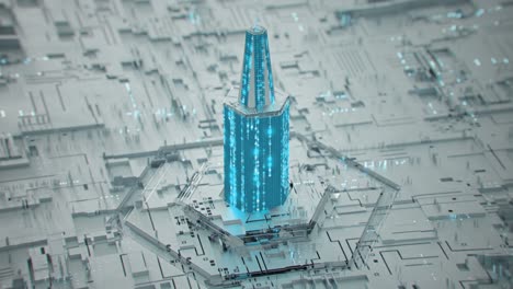 tower made of glowing digital hex code seamless loop 3d render animation