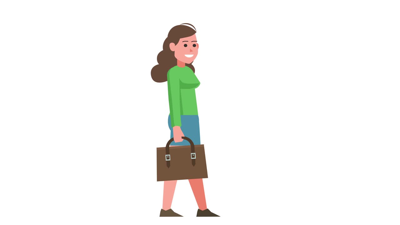 Girl Character Walking with Briefcase Business Isolated Cartoon Animation