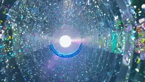 light travels through a glowing tunnel filled with particles, creating an abstract and futuristic visual experience