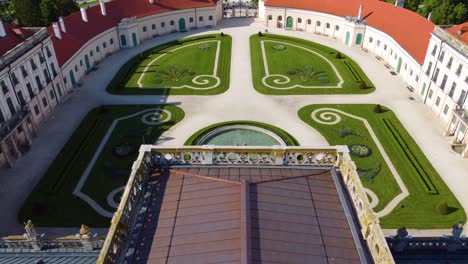 hovering over main courtyard of hungarian versailles edifice