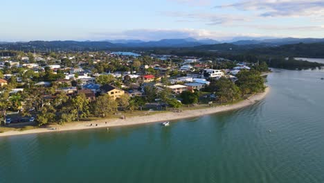 panorama of residential area at the waterfront of tallebudgera creek in queensland, australia