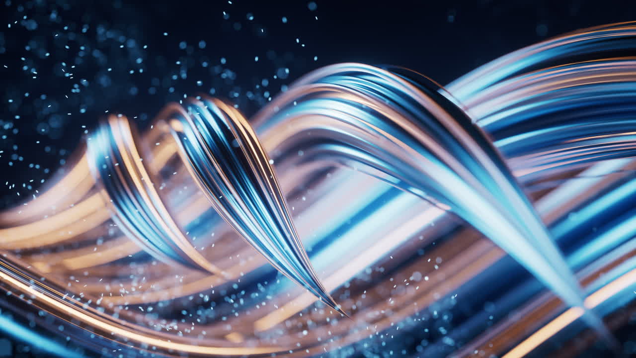 흐르는 곡선과 입자 배경, 3d 렌더링