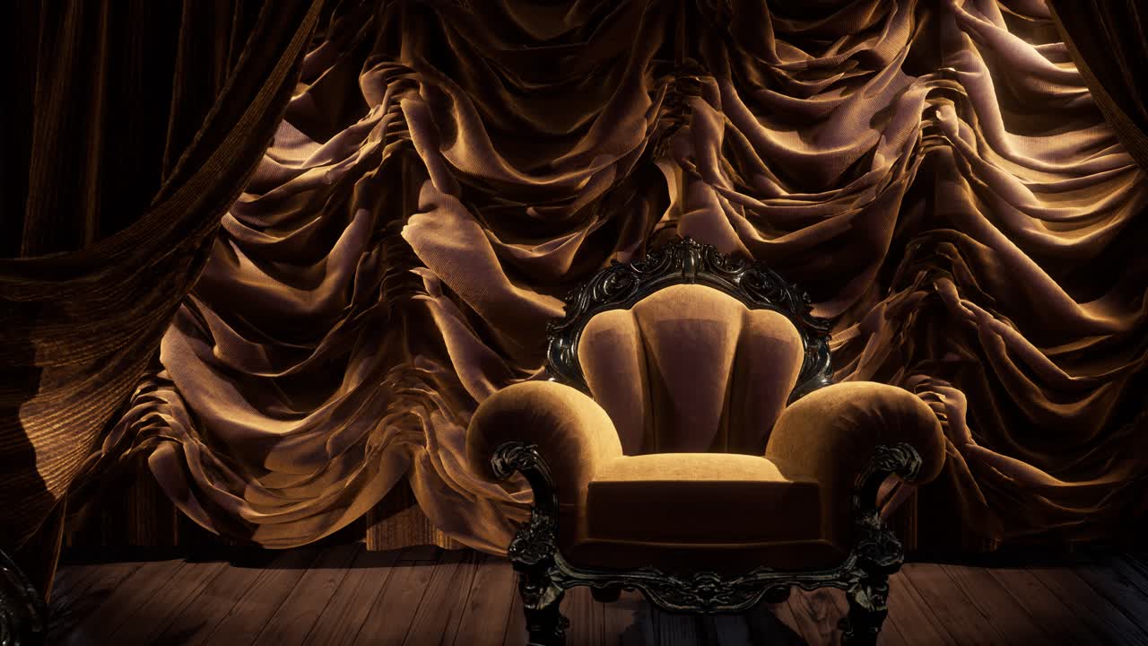 의자 가 있는 고급스러운 극장 커튼 무대