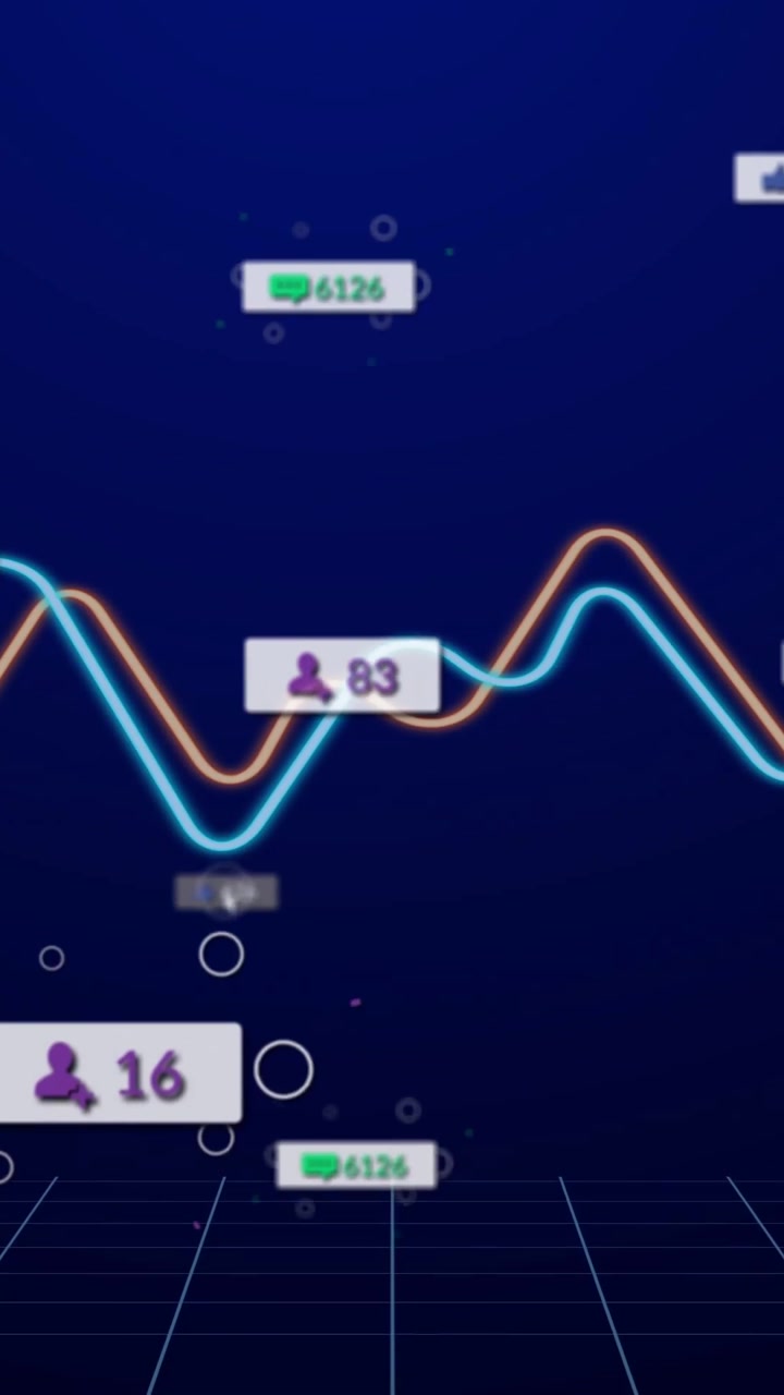 Video verticale: Cursore che si muove su una griglia, aggiornando onde e badge lungo le onde, poi svanendo per i dati.