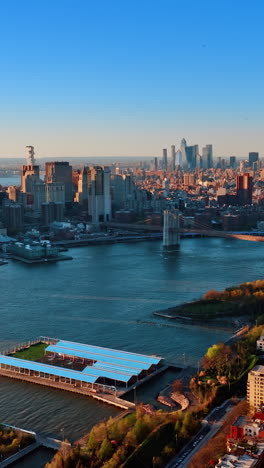 aerial view of manhattan city buildings. american metropolis architecture downtown. vertical video