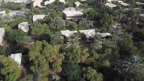 aerial drone shot flying above a kibbutz community in the israel desert