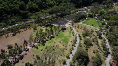boguete, panama. drone shof of landscape, park, river and hillside forest