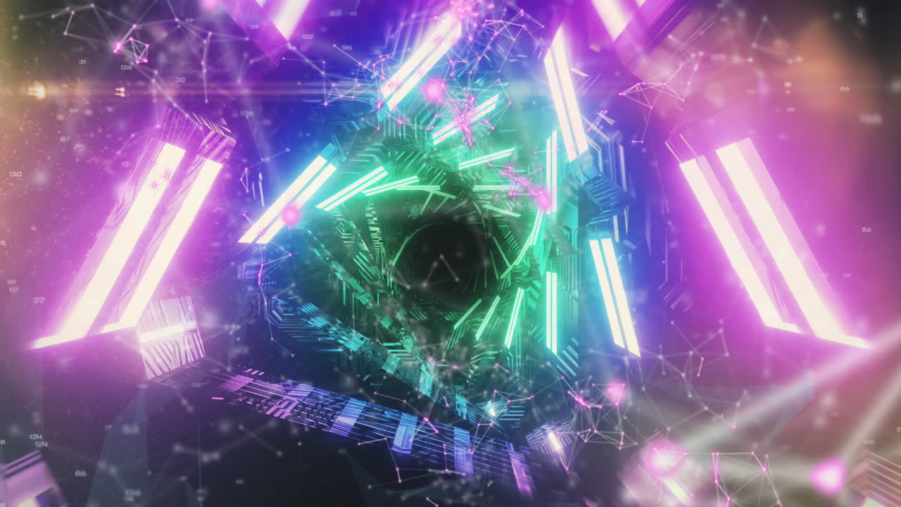 el código qr parpadeante contra el túnel brillante