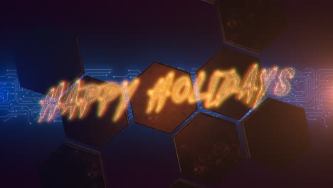 Happy-Holiday-with-hexagons-pattern-and-neon-lines