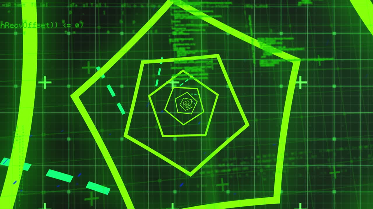 검은색 배경에 있는 데이터 처리 및 모양의 애니메이션