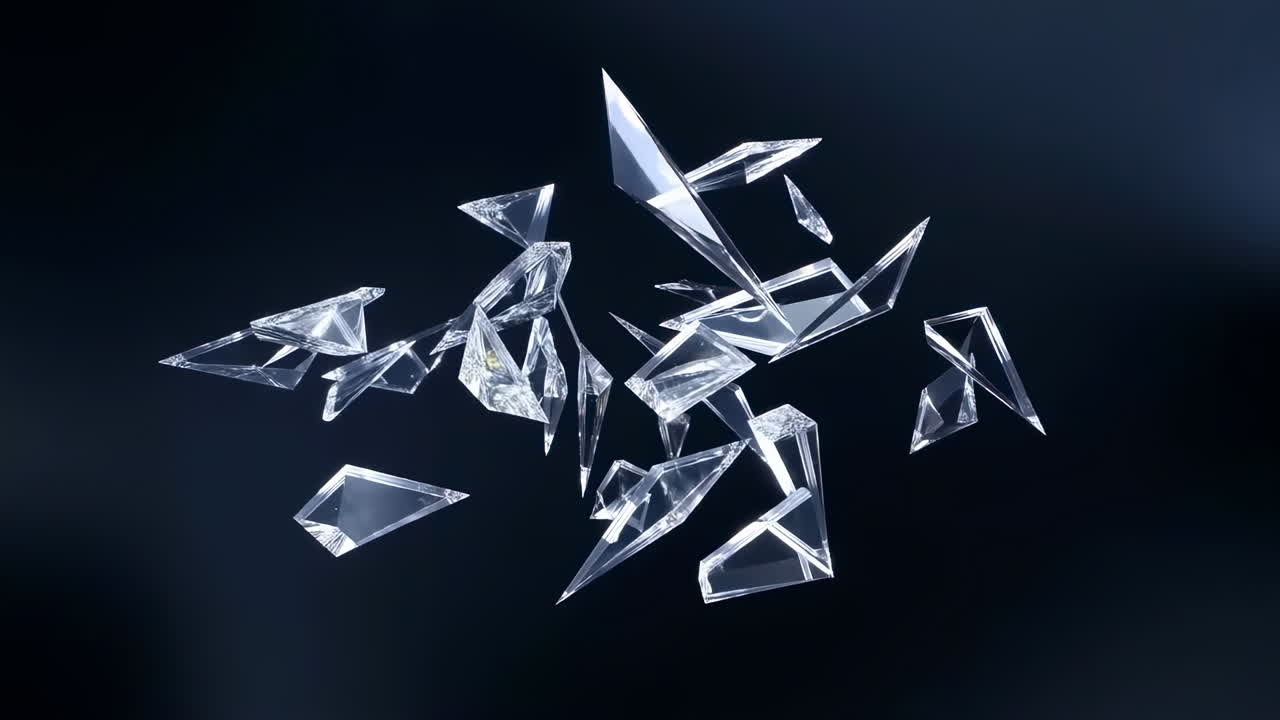 Crystal Shards Floating and Rotating in Darkness