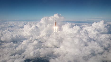 Lanzamiento-De-Cohete-Espacial-A-Través-De-Las-Nubes-En-La-Distancia