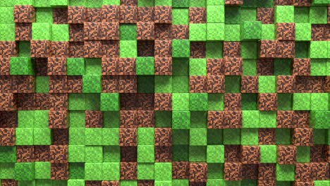 3d abstract cubes loop. video game isometric geometric mosaic waves pattern. construction of hills landscape using brown blocks. minecraft style. 4k animation