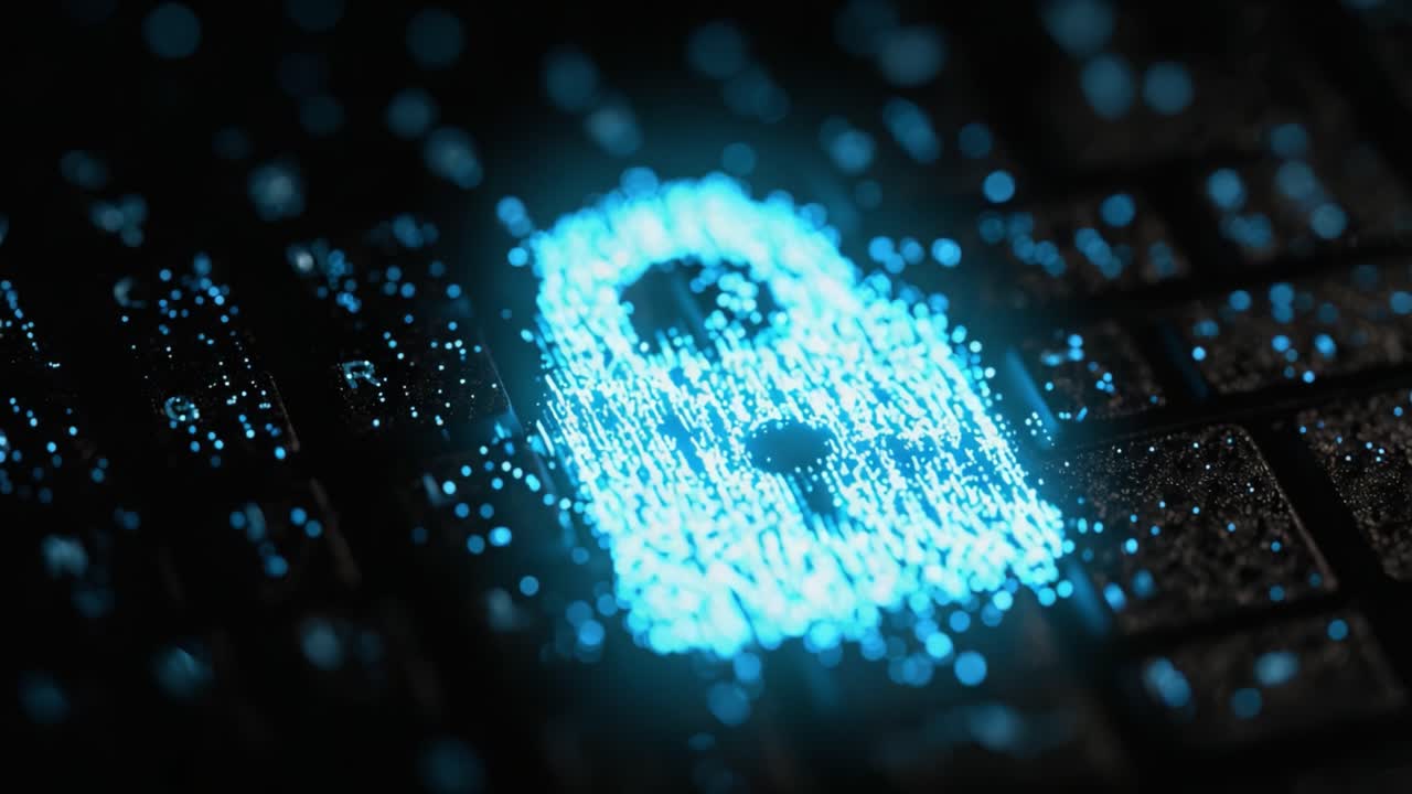 A Glowing Lock Symbol Emerges on a Dark Computer Keyboard, Representing Cybersecurity and Digital Protection in the Modern Technological Age