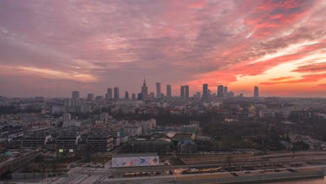 colorful clouds during sunset over warsaw, poland.