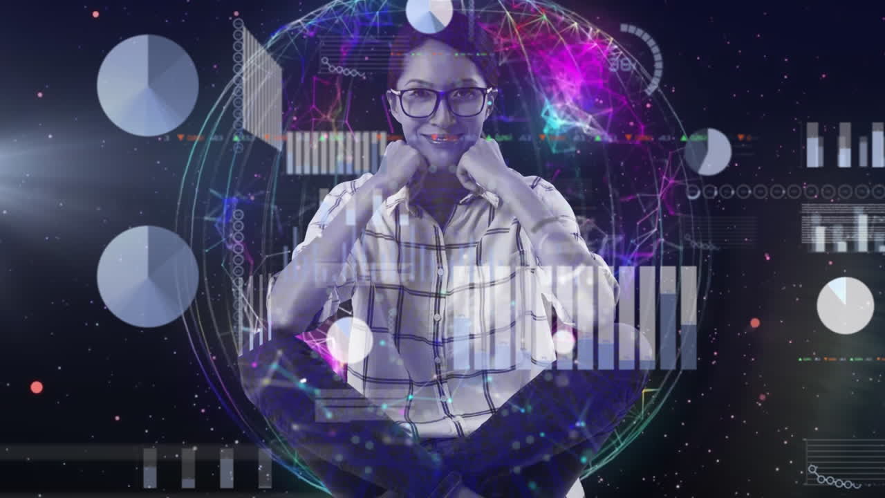 procesamiento de datos financieros sobre el globo giratorio contra la mujer