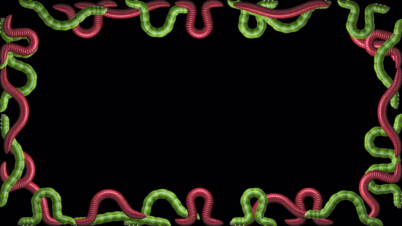 enjambre de orugas y gusanos sobre un fondo transparente, bucle sin costuras