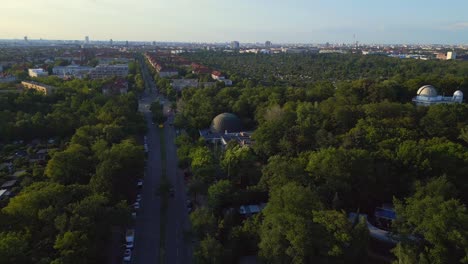 great aerial top view flight berlin city planetarium germany in europe, summer day 2023