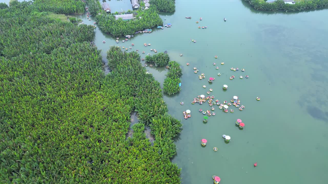 Aerial View of a Bustling Floating Market in Vietnam
