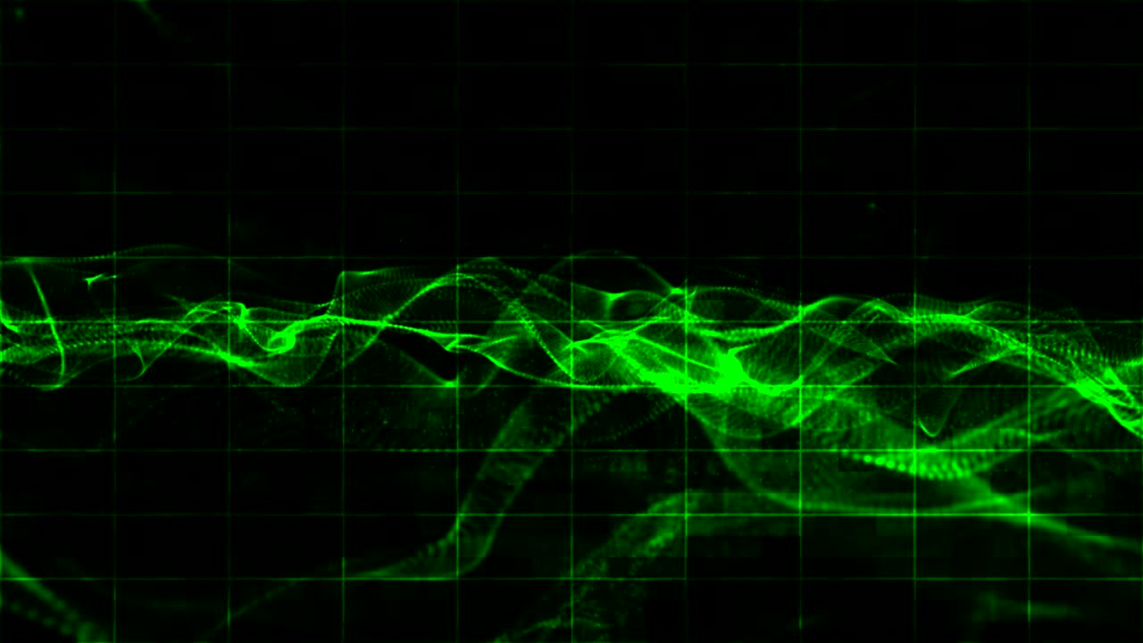 abstract digital sparkling green particles wave flow background