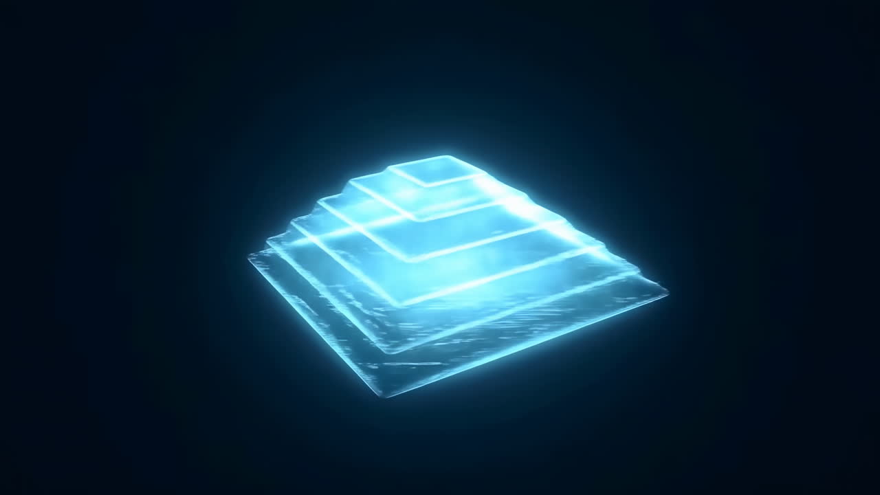 Abstract Blue Glowing Pyramid Forming on Dark Background