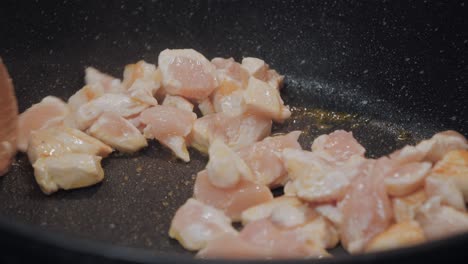 motion controlled slow motion shot of chicken meat in a cooking pan