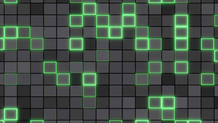 The image shows a repetitive grid pattern in varying shades of green. Each square on the grid possesses a unique tone, creating an intriguing visual display of contrast and harmony