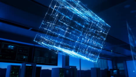 digital data cube visualization in server room