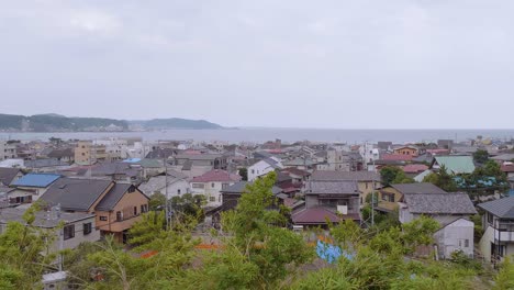 wide angle view over the city of kamakura in japan