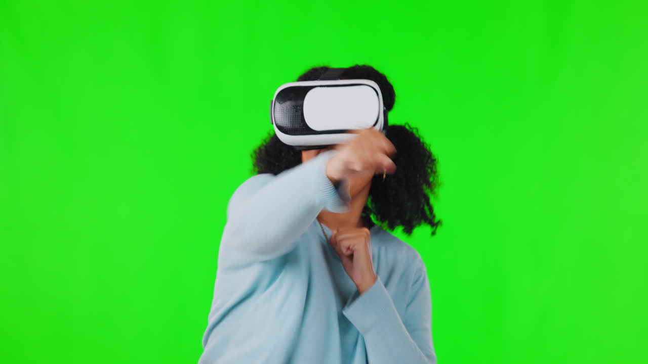 Green screen, vr or girl boxing in metaverse
