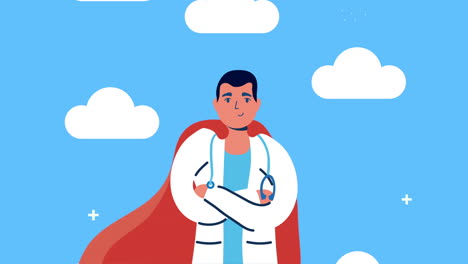 médico profesional con la capa de héroe