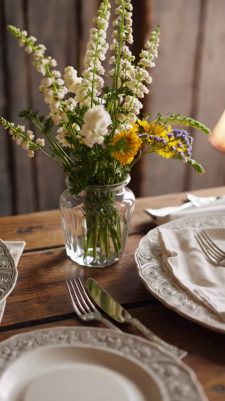 Elegant Table Setting with a Fresh Floral Bouquet