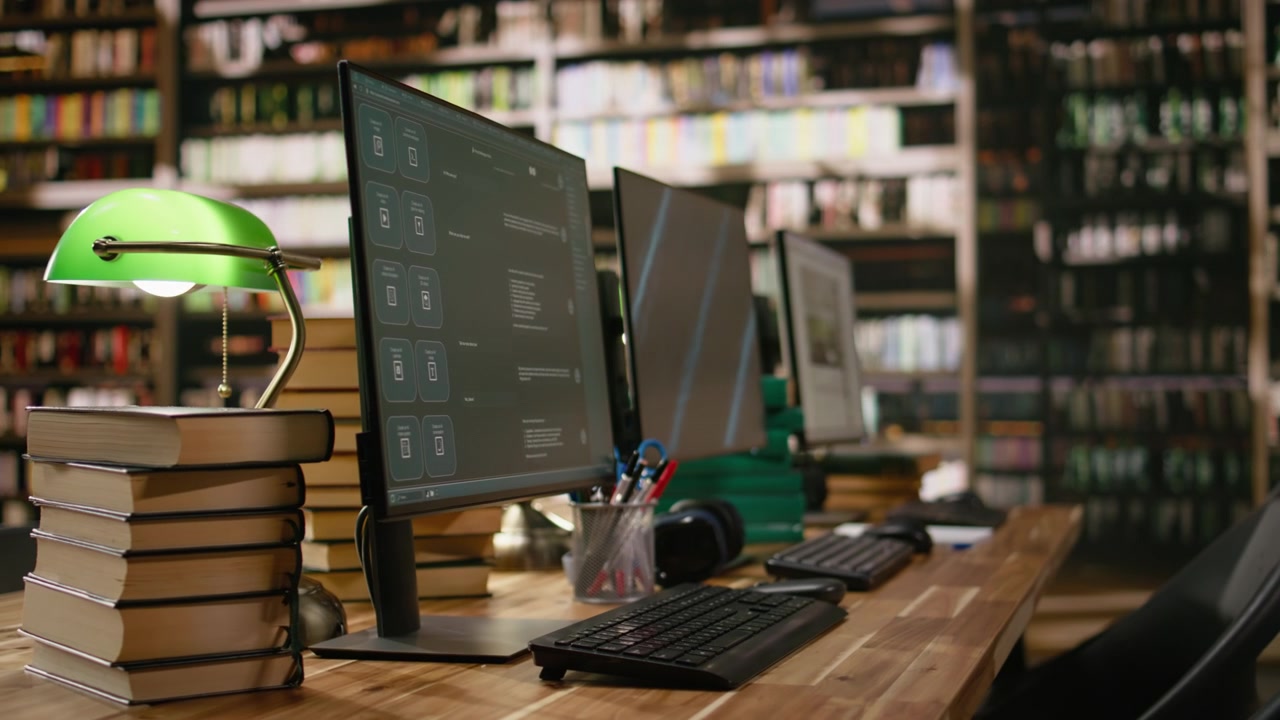 Diversi monitor di computer mostrano chatbot, analisi e contenuti digitali