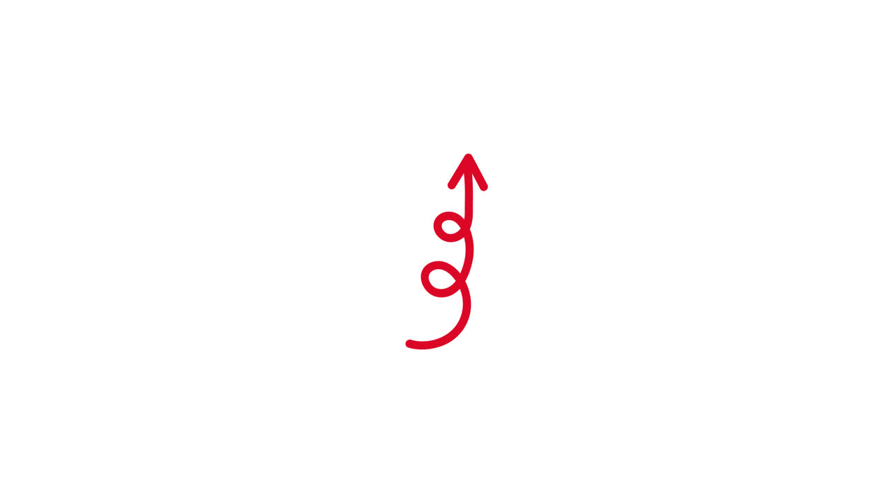 Animated Red Spiral Arrow Drawing on White Background